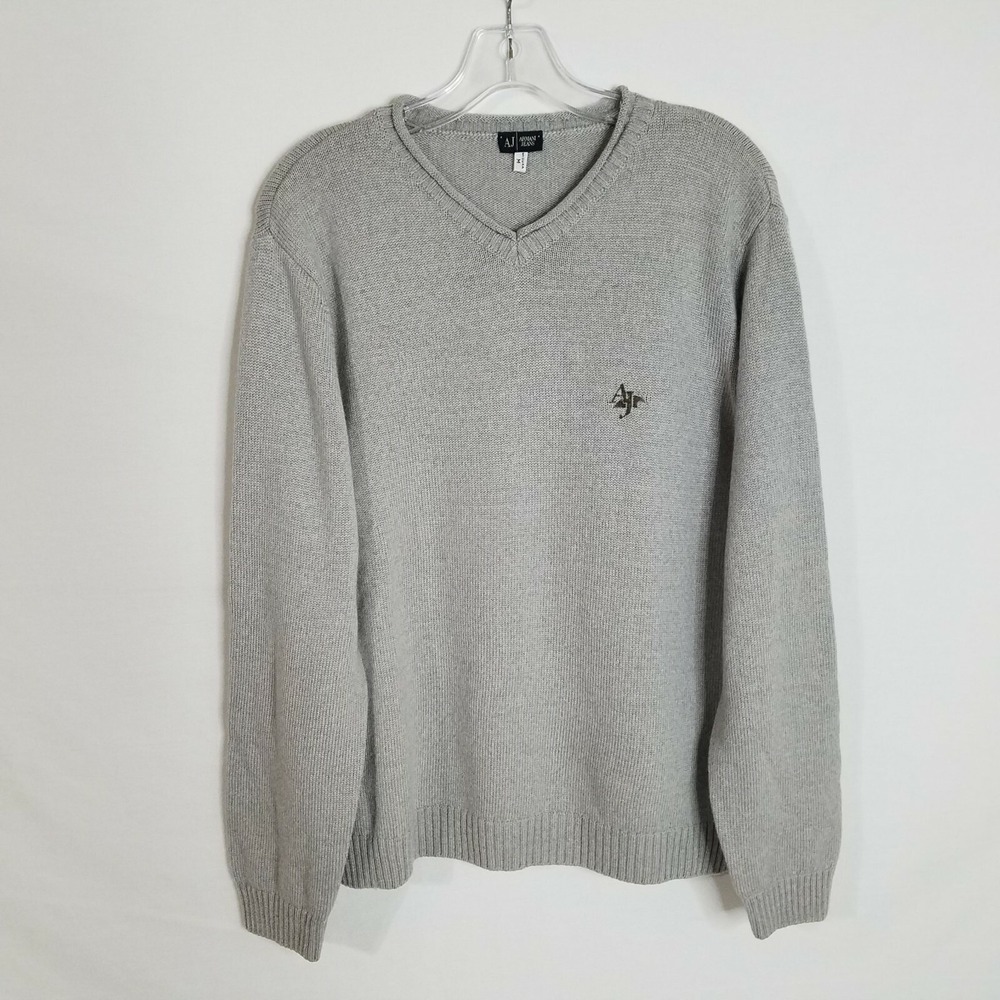 Armani Jeans AJ Mens Wool Grey V-Neck Knit Pullover Sweater Size M Medium WT418